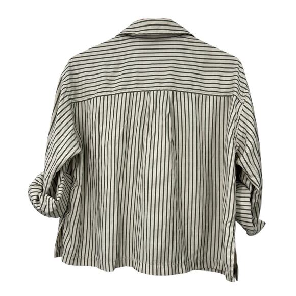 Max Studio | XS | Striped Tab Sleeve Collared V-neck Pullover Blouse Shirt - Picture 6 of 7